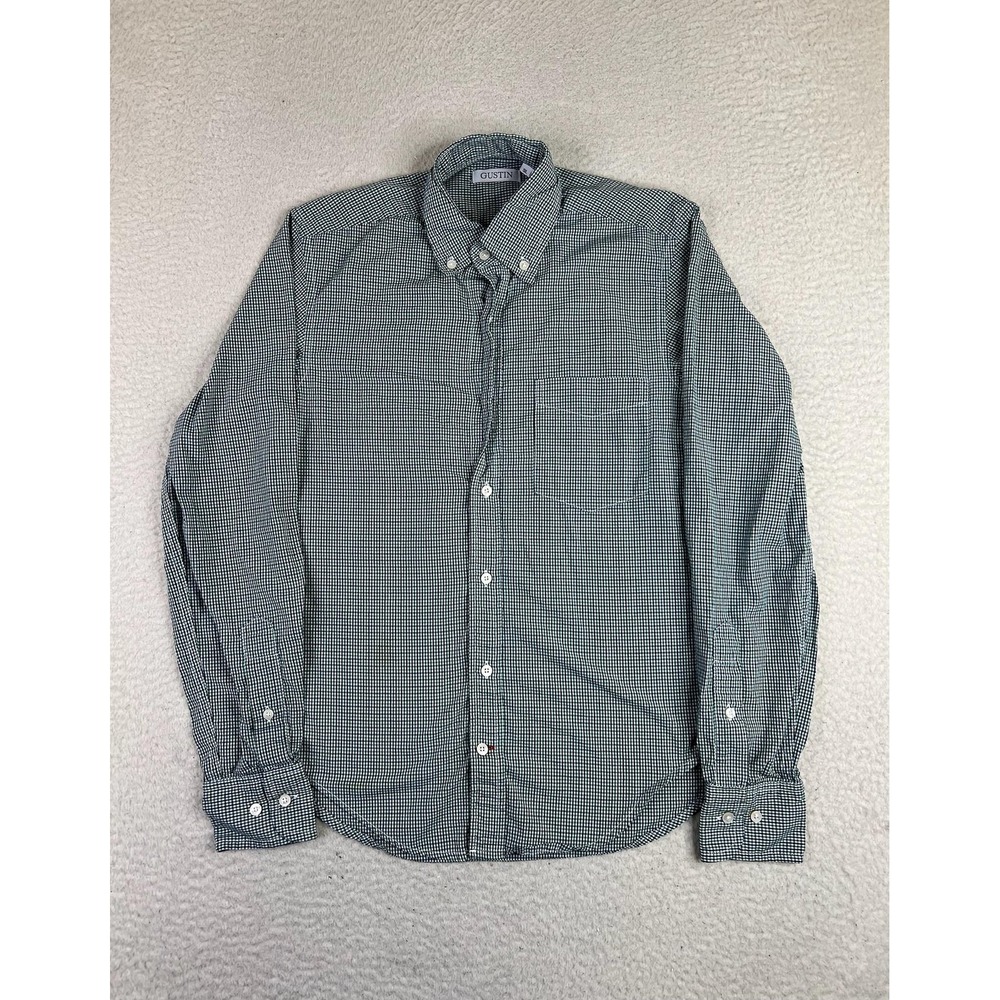 Gustin Mens XS Green Check Cotton Long Sleeve Button Up Slim Fit Shirt USA